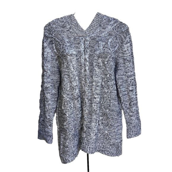 Cable Knit Sweater Heather Gray Hooded Semi Chunky Woman’s Size Small Cotton On - Picture 1 of 8